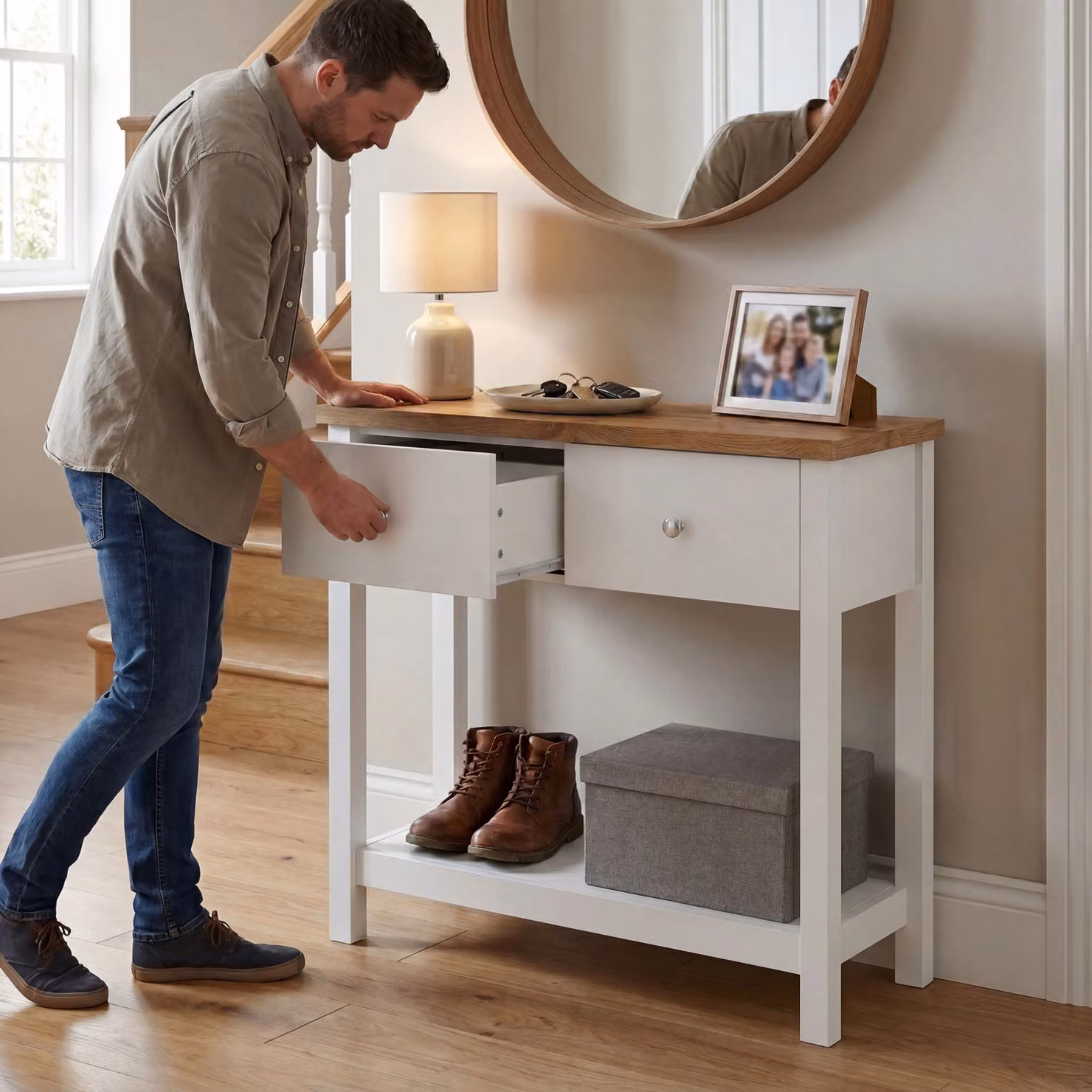 Vida Designs Arlington 2 Drawer Console Table Storage Organiser in White – 6
