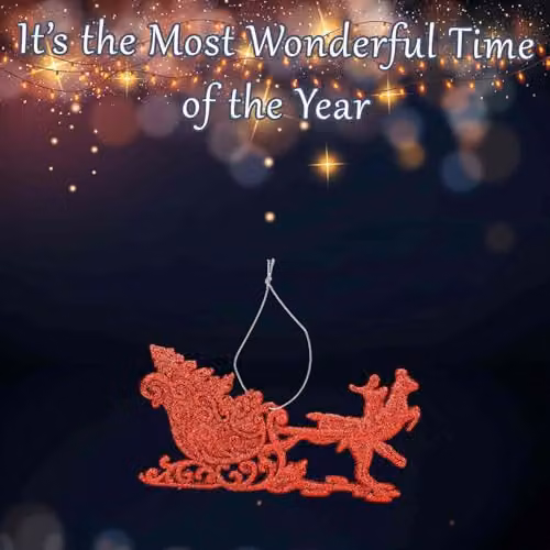 VFM e-Store Red Hanging Reindeer and Sleigh Christmas Tree Ornament, W/D/H: 15.5 x 14.5 x 0.3 cm – 3