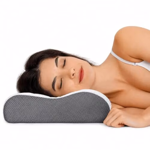 Aamira Orthopaedic Cervical Memory Foam Neck Pillow with Removable Bamboo Cover in White or Grey