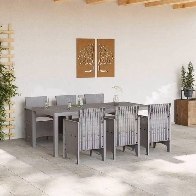 Berkfield Home Modern 7 Piece Garden Dining Set with Light Grey Cushions and Poly Rattan – 1
