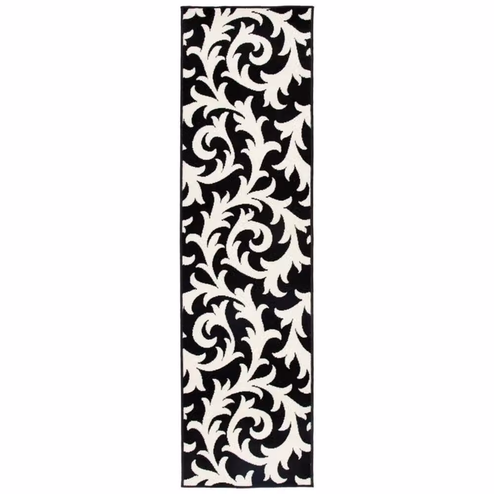 Bravich LTD Filigree Floral Non-Slip Low Pile Hallway Runner Rug in Black, W: 60 cm, L: 120 cm – 3