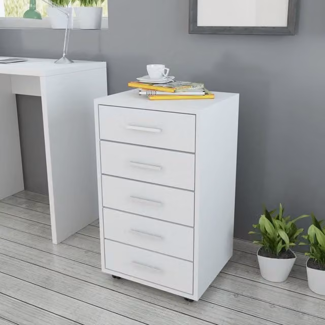 Berkfield Modern White 5-Drawer Home Office Unit with Castors – 1