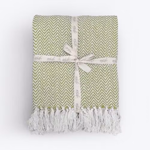 Allure Bath Fashions Chevron Herringbone Cotton Throw Blanket, Green, W: 150 cm, D: 200 cm – 1
