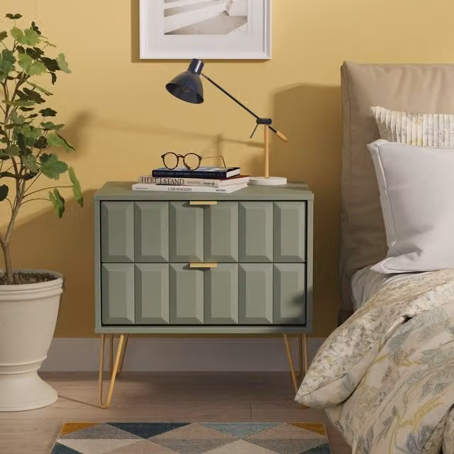 2 U Metro 2 Drawer Side Table in Pale Green and Gold – 1