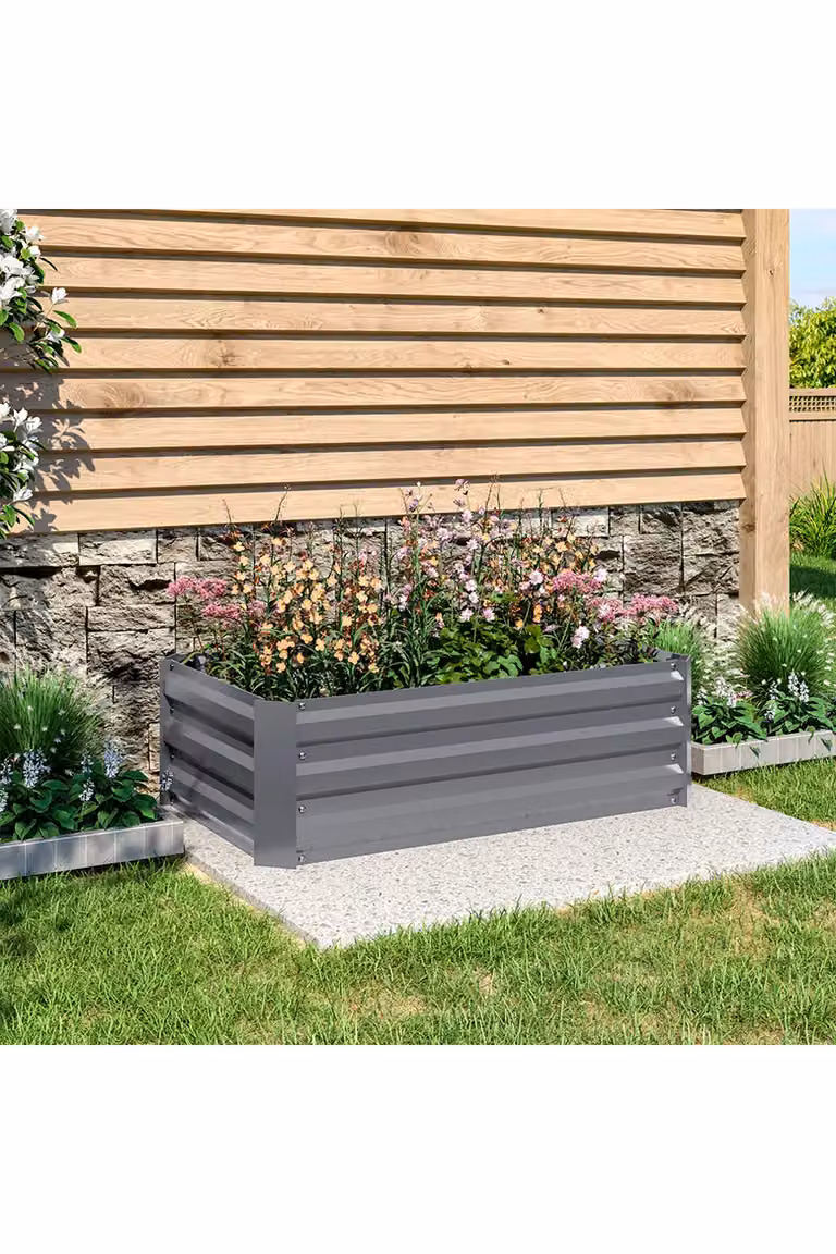 Living and Home Galvanised Steel Raised Garden Bed Planter Box in Grey, W/D/H: 120 x 90 x 30 cm