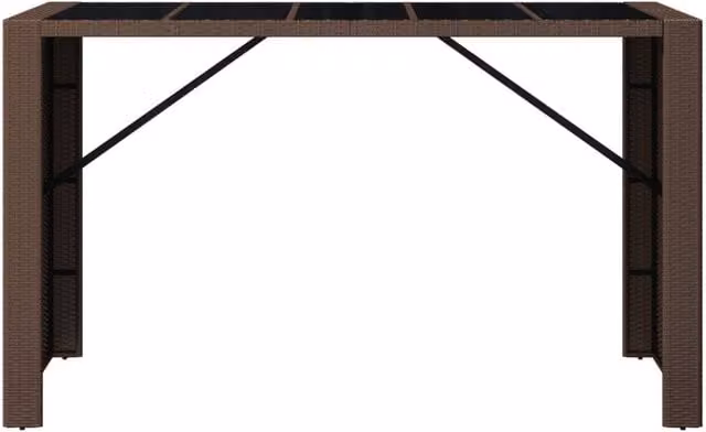 Berkfield Home Beautiful Bar Table with Glass Top in Brown Poly Rattan and Steel, W/D/H: 185 x 80 x 110 cm