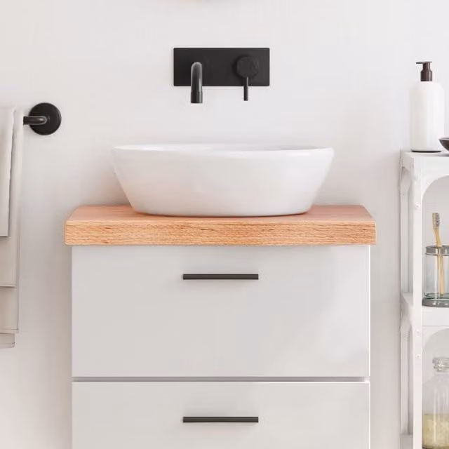 Berkfield Home Bathroom Countertop Light Brown Treated Solid Wood W: 60 cm, D: 40 cm, H: 2-6 cm