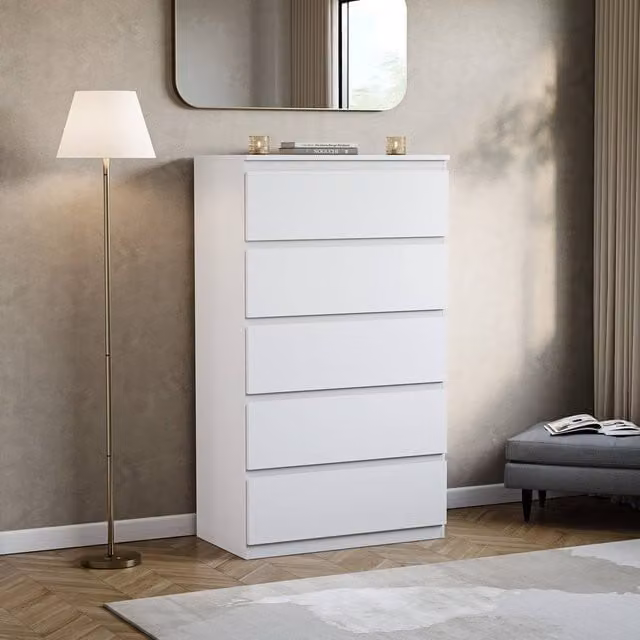 HD Designs Denver 5 Drawer Chest of Drawers in White – 1