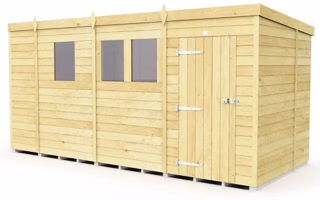 Buttercup Farm Brown Pent Wood Shed with Single Door and Windows, L214 x W387 x H201 cm