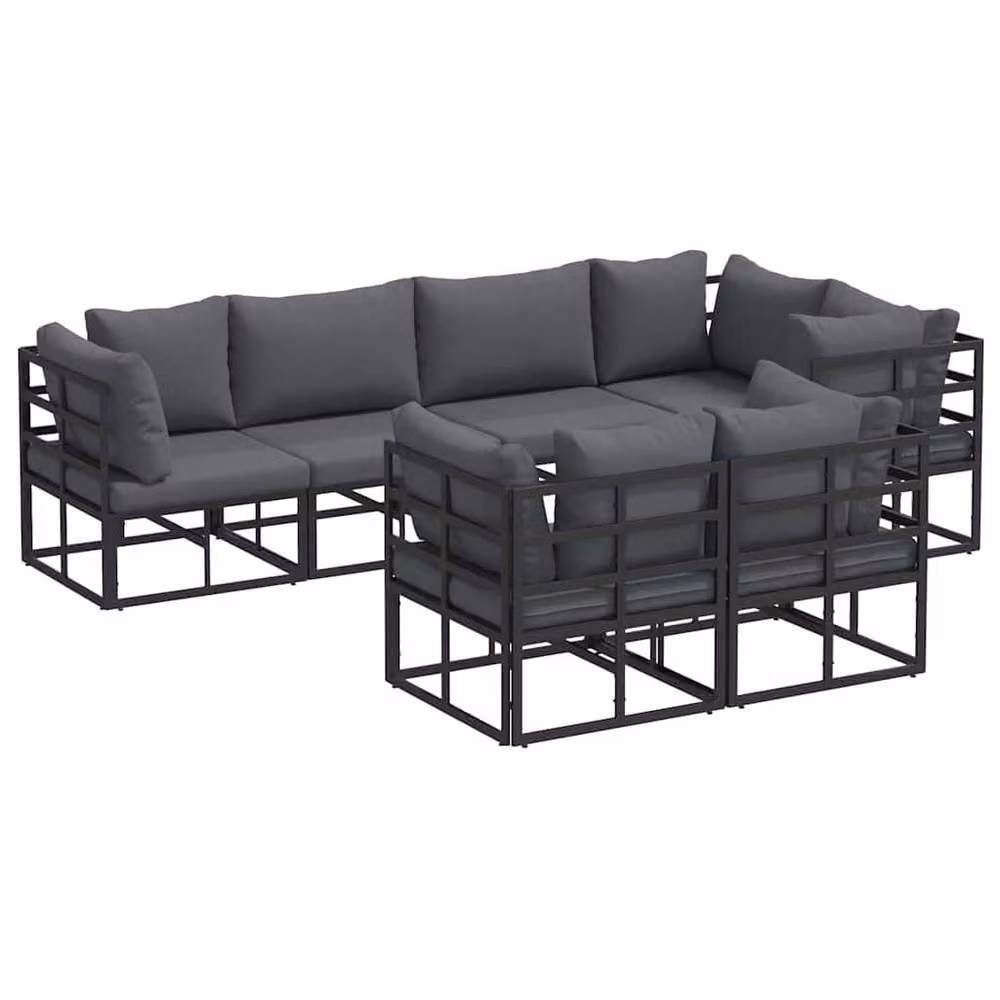 Berkfield Home 7 Piece U-Shape Garden Sofa Set with Grey Fabric Cushions and Black Powder Coated Aluminium Frame – 2
