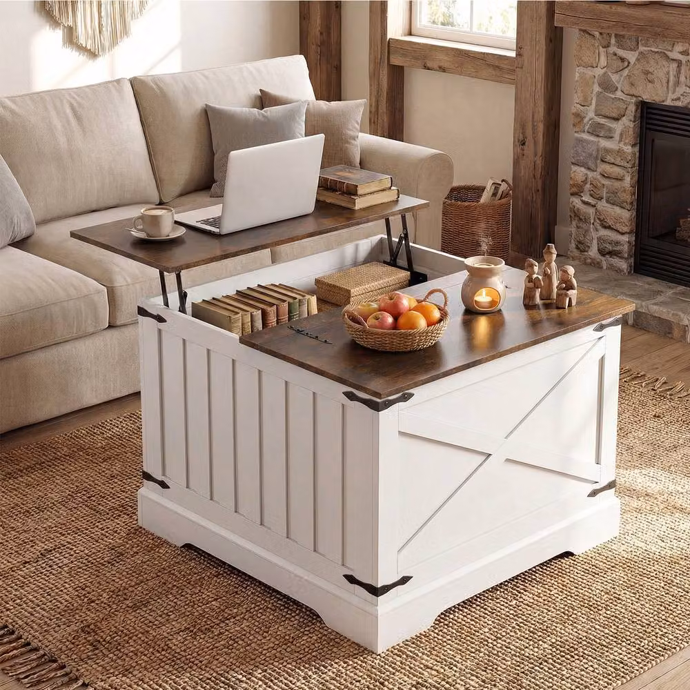 Costway Modern Square Lift Top Coffee Table with Storage Compartment in Brown – 2