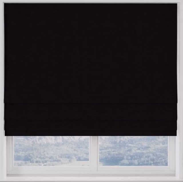Kensington Made to Measure Blackout Roman Blind in Plain Black Polyester