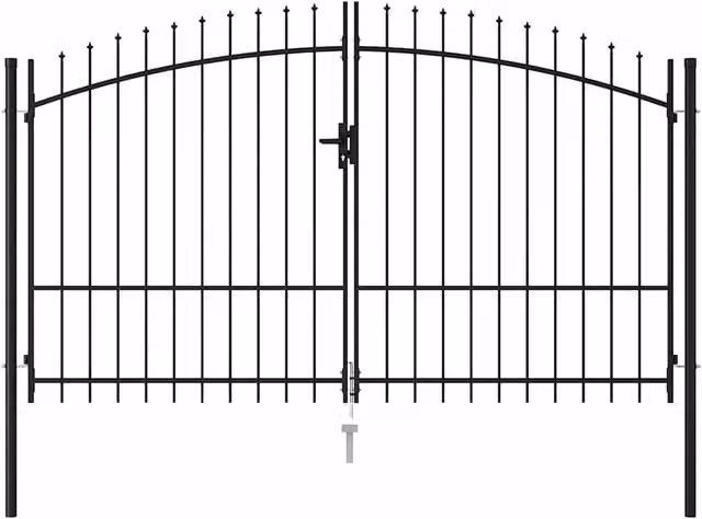 Berkfield Home Black Steel Double Swing Fence Gate with Spike Top, W: 300 cm, H: 175 cm