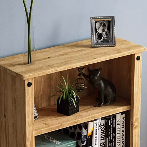 Vida Designs Corona Low Bookcase in Rustic Brown Waxed Pine and Black Metal, W/D/H: 107.0 x 29.0 x 75.0 cm – 4