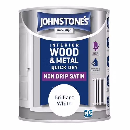 Johnstone's Wood and Metal Paint, Satin Finish, Brilliant White, 750ml, Water Based