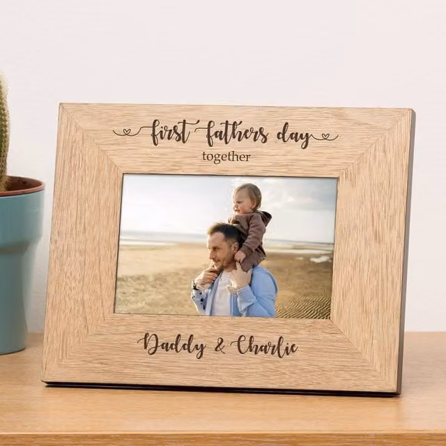 Uniqueful Personalised First Fathers Day Wood Picture Frame, Brown, 6x4 inch
