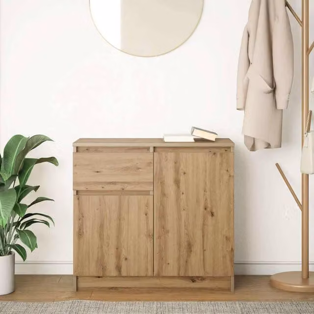 Berkfield Home Artisan Oak Sideboard with Drawer in Brown, W/D/H: 71 x 35 x 65 cm