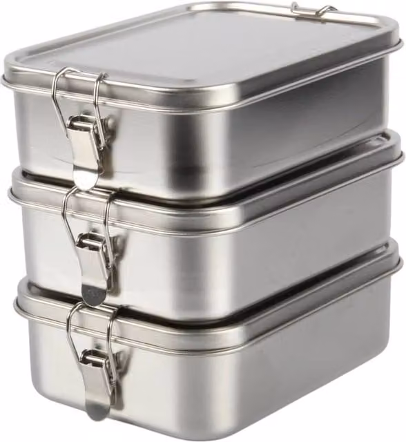 NESTLUNE 4-Piece Silver Metal Bento Lunch Box, 1150ml Stainless Steel Food Container