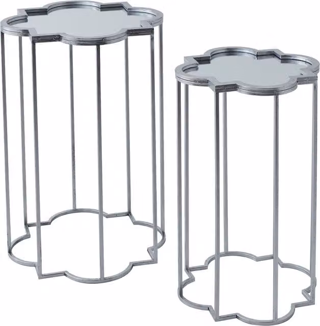 KDMK Set of Two Silver Glossy Glass and Metal Side Tables