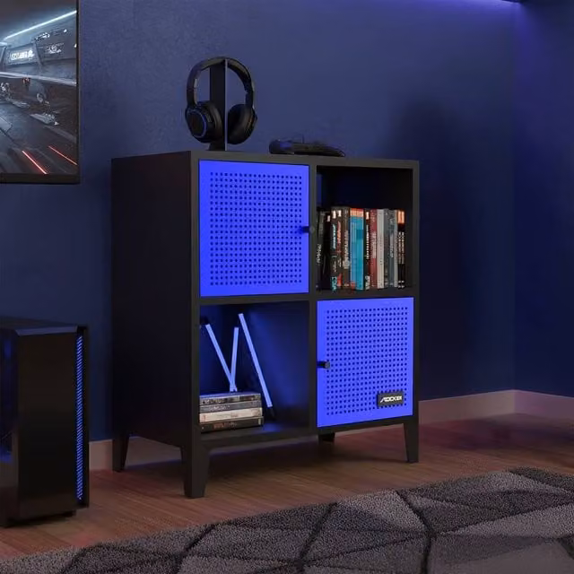 X Rocker Blue Freestanding Storage Cabinet with Doors and Open Shelves