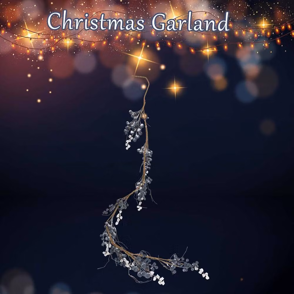 VFM e-Store Christmas Snow and Berries Garland Decoration in Blue with Foliage and Snowflakes – 2