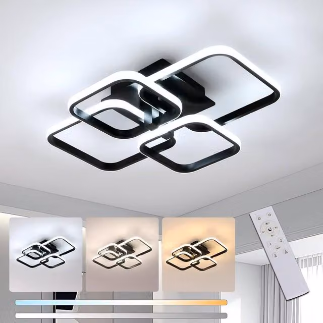 Goeco Black LED Ceiling Light with Remote Control, 48 W, 5400 LM, Dimmable