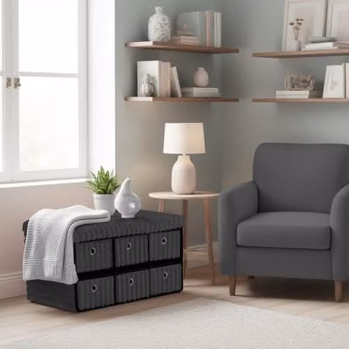 GC GAVENO CAVAILIA Large Storage Box Ottoman Footstool in Anthracite, W/D/H: 76 x 35 x 35 cm – 2