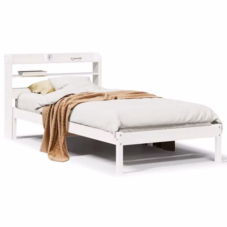 Berkfield Home White Solid Pine Wood Bed Frame with Side Compartments W/D/H: 100 x 200 cm