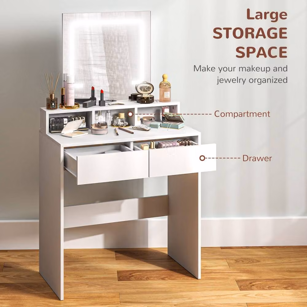 Wyld Haus Linora Roso White Dressing Table with LED Hollywood Mirror, Shelves and Drawers, W/D/H: 135 x 38 x 75 cm – 4