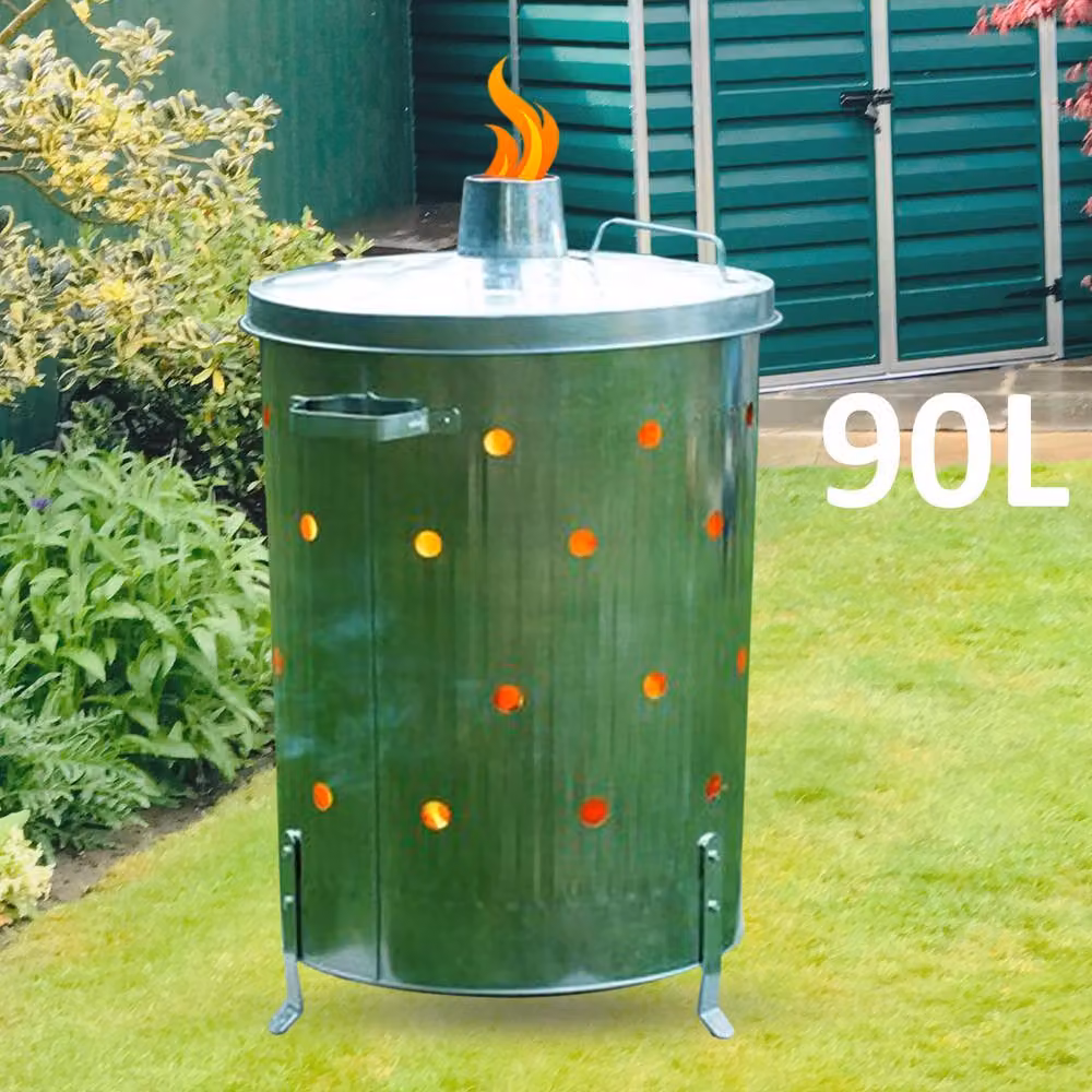 Crystals 90L Galvanised Steel Garden Incinerator Fire Bin in Silver – 3