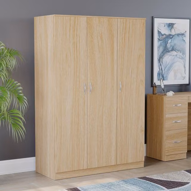 Vida Designs Riano 3 Door Pine Wardrobe in Brown and Yellow