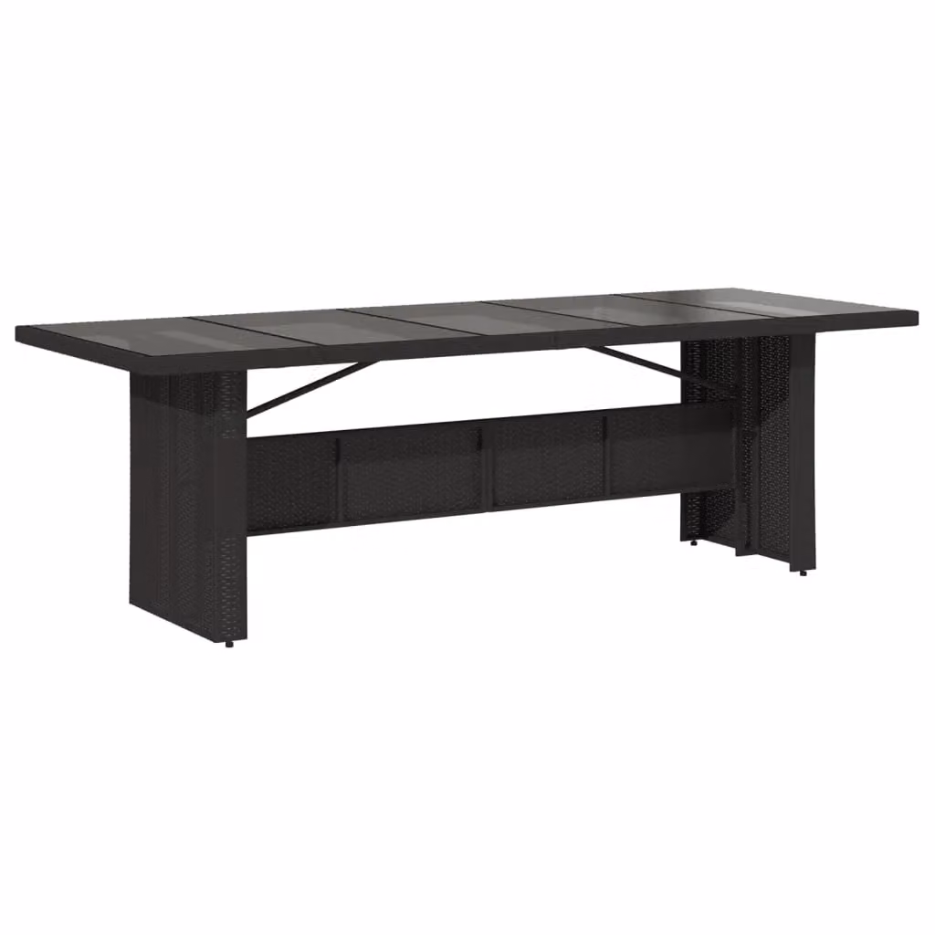 Berkfield Home Modern Black Poly Rattan Garden Table with Glass Top, W/D/H: 240 x 90 x 75 cm – 2