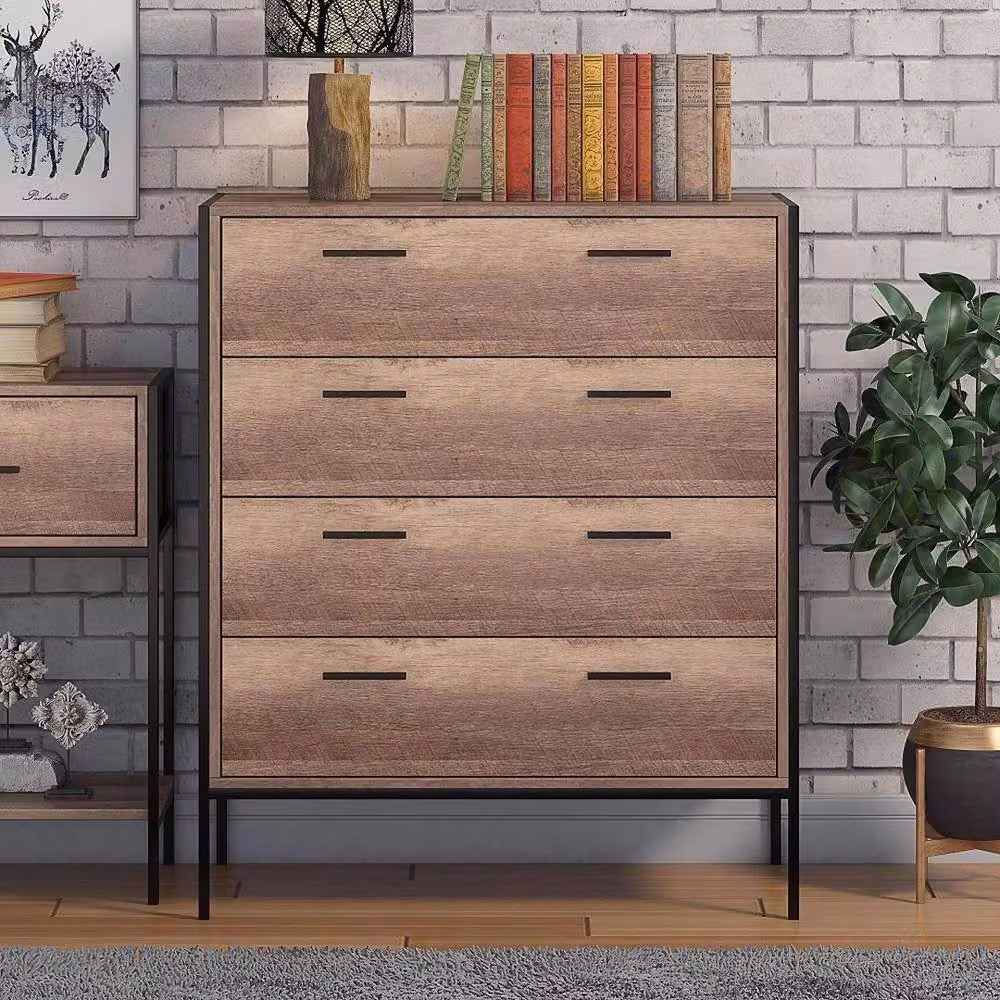 ERGOVEXA 4 Drawer Chest of Drawers with Reclaimed Wood Effect and Metal Frame in Brown and Black – 3