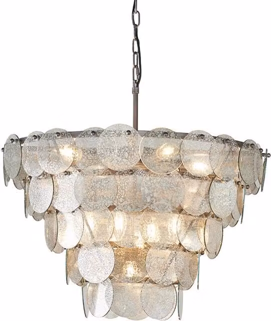 Merano 9 Light Suspended Ceiling Pendant in Silver and Yellow with Glass Shades