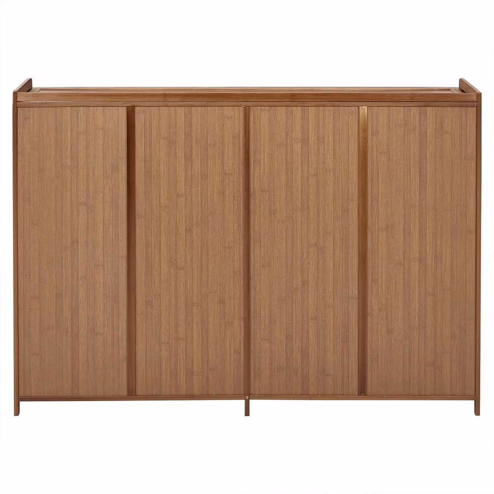 Ventryn 6-Tier Large Bamboo Shoe Cabinet with 4 Rattan Doors in Brown and Beige – 6