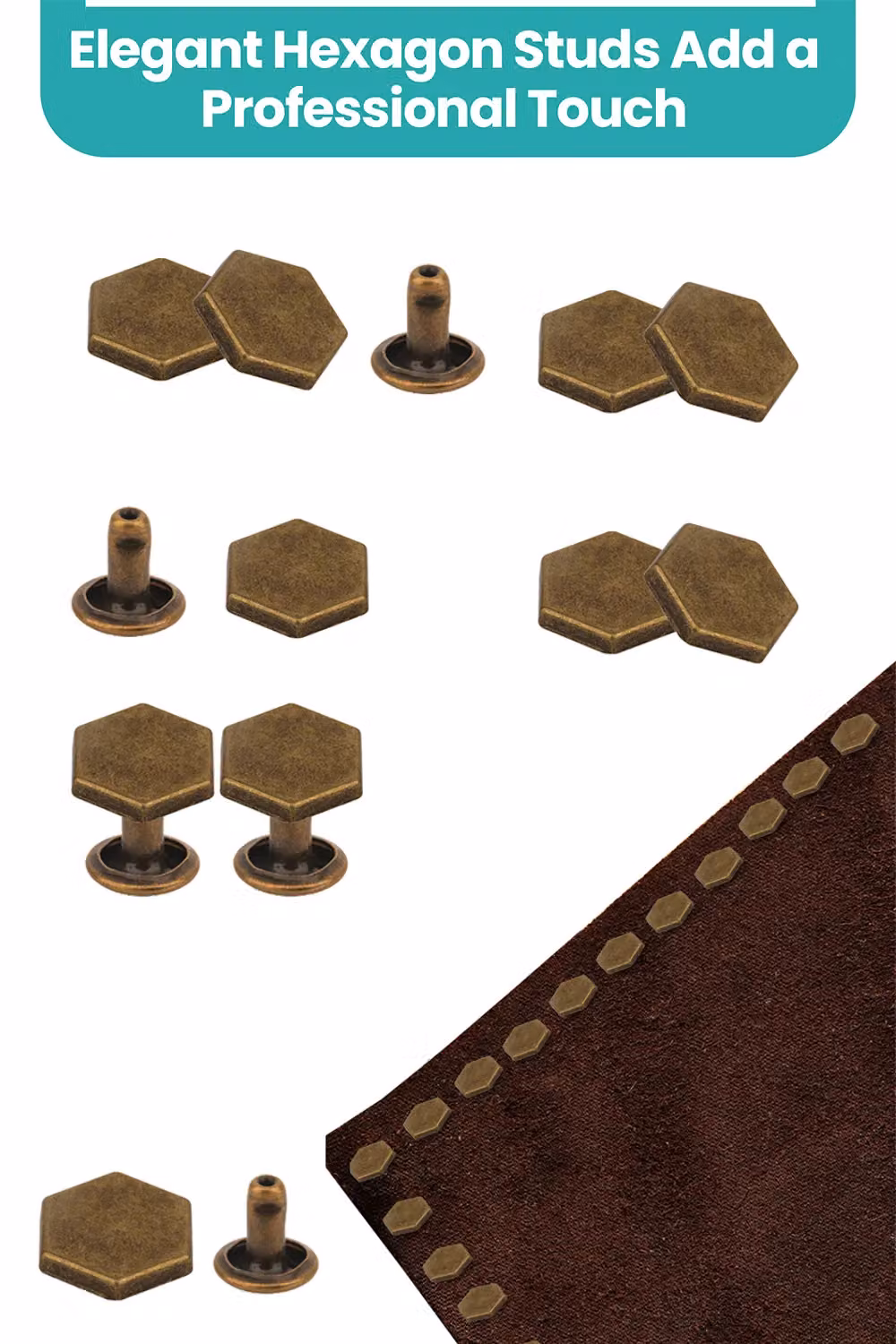 Neel Blue Bronze 14mm Hexagonal Feet Caps with 7mm Rivet Studs, 25 Pieces – 4
