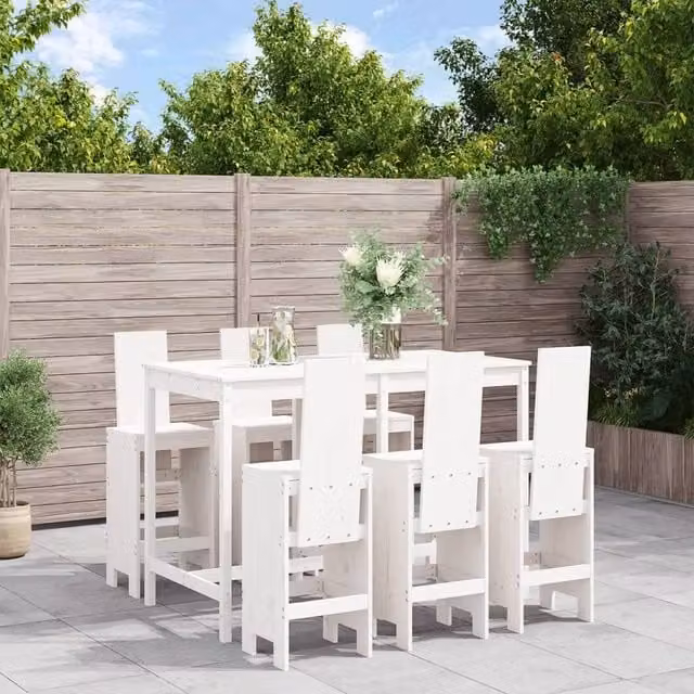 Berkfield Home 7 Piece Rustic White Solid Wood Pine Garden Bar Set