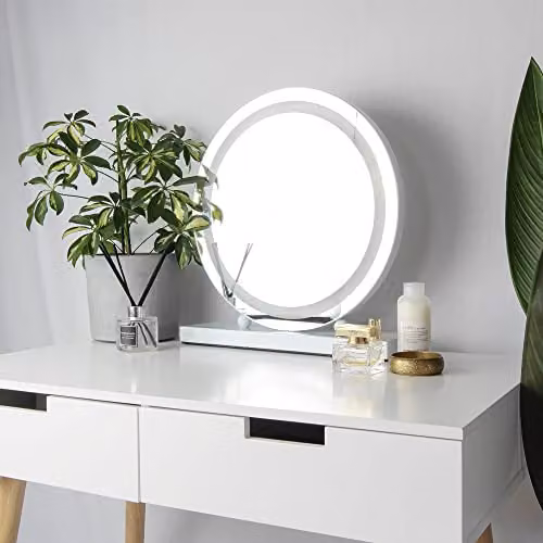At Home Comforts Lucille Round Hollywood Vanity Mirror with Dimmable LED Lights, White, W/H: 40 x 53 cm – 2