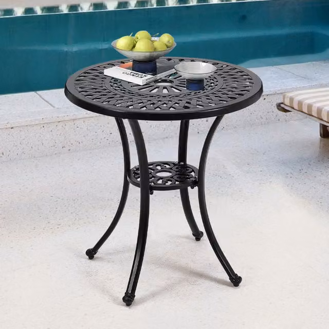 Livingandhome Cast Aluminium Round Patio Dining Table in Black