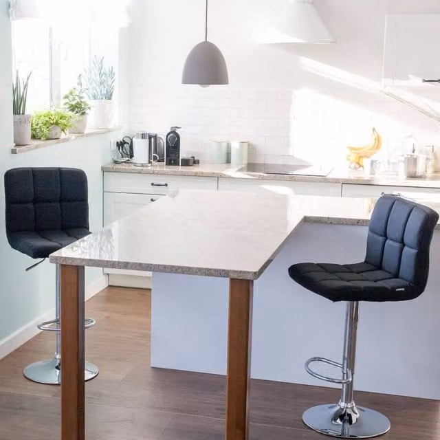 Wyld and Coco Black Fabric Swivel Kitchen Bar Stools, Set of 2 – 1
