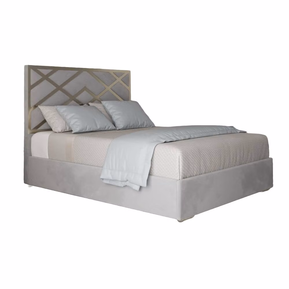 Casani Marden Upholstered Velvet Designer Bed Frame in Grey with Metal Details, Super King Size (200 x 200 cm) – 2
