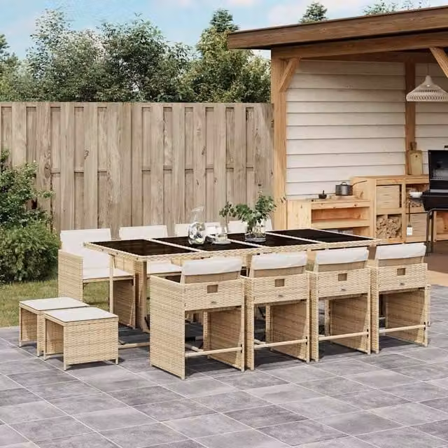 Berkfield Home 13 Piece Garden Dining Set with Beige Poly Rattan Cushions – 1