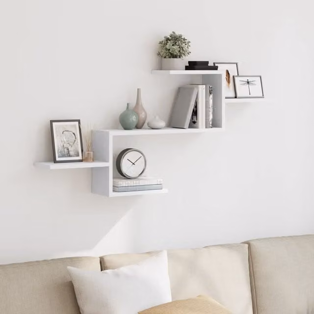 Berkfield Home Wall Mounted White Engineered Wood Shelf W: 104 cm, D: 15 cm, H: 49 cm