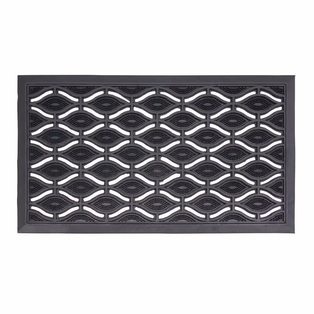 JVL Black Rubber Elipse Eyes Design Weatherproof Doormat, W: 40 cm, D: 70 cm – 2