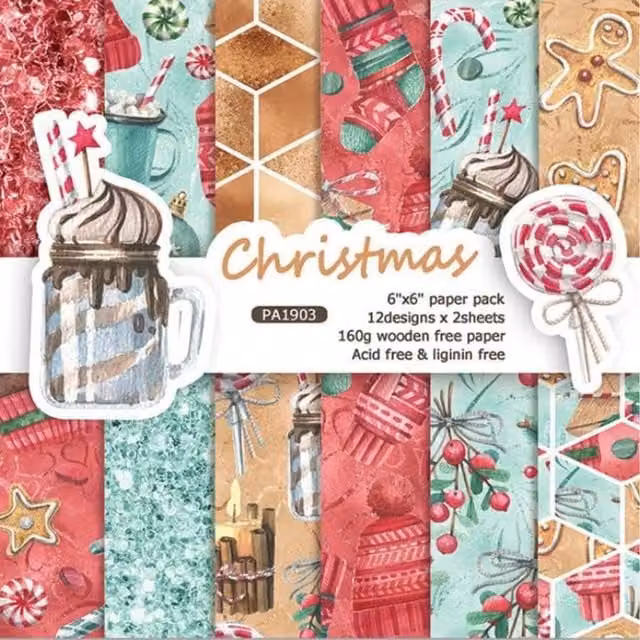 Syntego Pack of 24 Sheets Pink and Multicolour Childrens Christmas Construction Scrapbook Paper