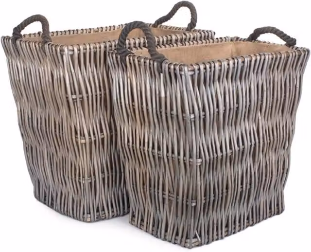 Red Hamper Rectangular Wicker Log Basket in Grey and Brown