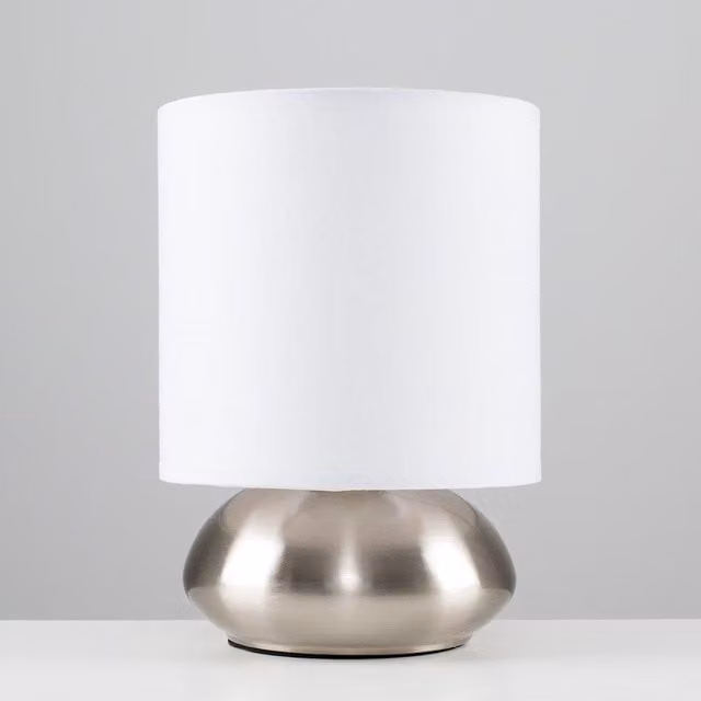 ValueLights Chrome Touch Dimmable Table Lamp with White Fabric Shade
