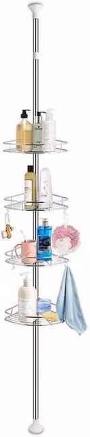 FORGEVIO 4 Tier Non Rust Telescopic Bathroom Corner Shelf, Silver, W: 180 cm, H: 180 cm
