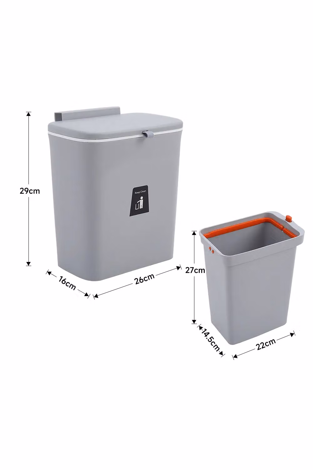 Living and Home 9L Hanging Waste Bin with Sliding Lid and Removable Inner Bucket in Grey – 3