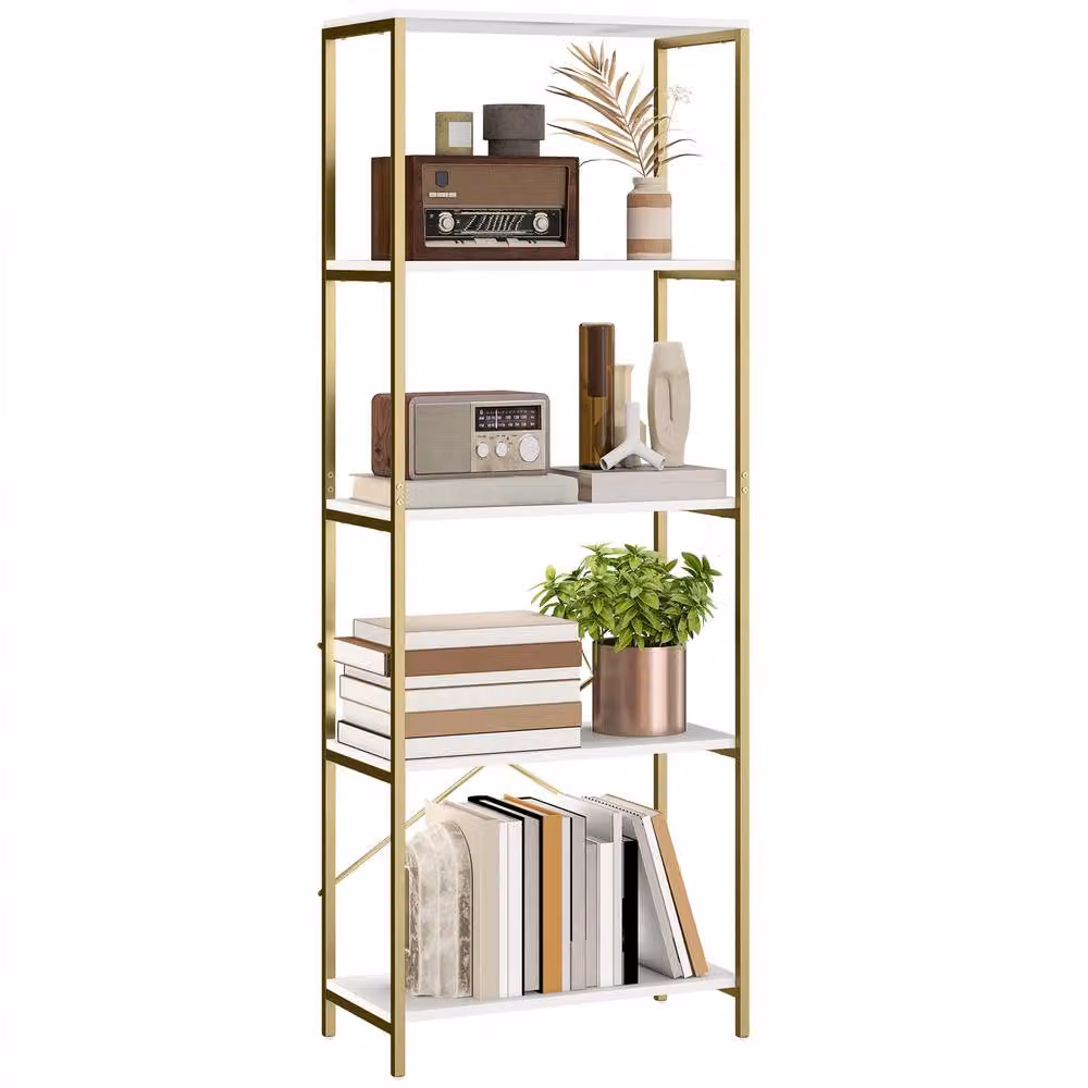 HOMCOM Modern Freestanding White Metal Bookshelf – 2